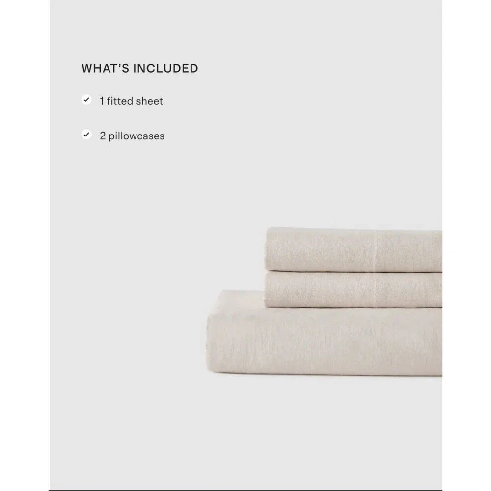 Quince King Fitted Sheet 2 Pillowcases  Linen Natural Chambray 3pc $144 Retail